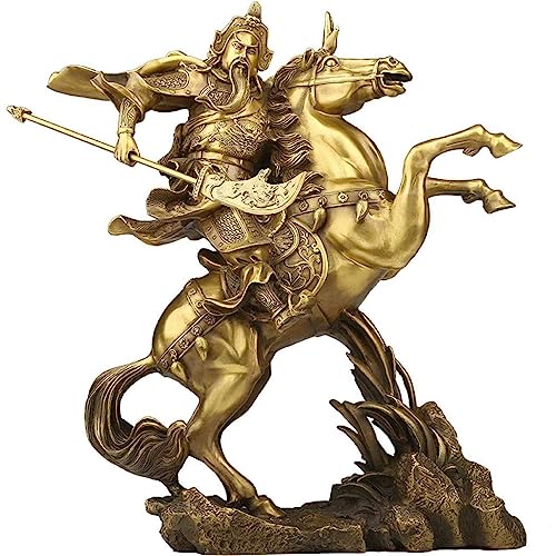 KOIAMVZW Dekorative Pferdestatue aus goldenem Kupferguss, Gott des Krieges, Guan Yu-Statue, Dekoration, Büro, Desktop-Dekoration, Handwerk (30 x 16 x 34 cm) von KOIAMVZW