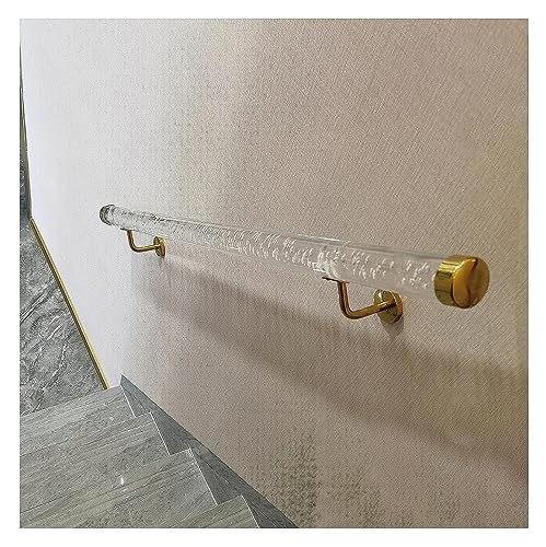 KOIAMVZW Klare Treppengeländer-Handläufe für Innentreppen, 50 cm–700 cm Lucite-Treppenhandlauf-Wandhalterung, Haltegriffschiene, modernes Dekor (Farbe: Goldhalterung, Größe: 100 cm (3,2 Fuß)) von KOIAMVZW