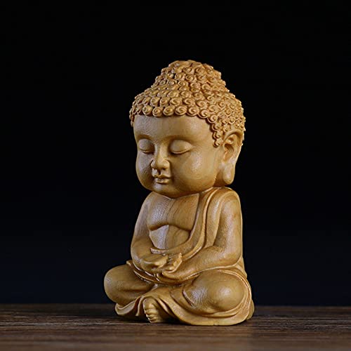 KOIAMVZW Miniatur sitzender meditierender Buddha, dekorative Statue, handgefertigt, klein, niedlich, Buddha-Skulptur aus Holz, Palmengröße, Heimdekoration von KOIAMVZW