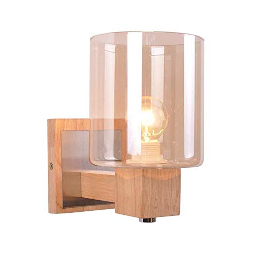 KOIAMVZW Mode Nordic Log Loft Schlafzimmer Wandleuchte Massivholz Klarglas Wandleuchte Gang Treppe Holz Wandleuchte Kreative Nachttischlampe Wohnzimmer Arbeitszimmer Wandlaterne E27 Innen und Außen von KOIAMVZW