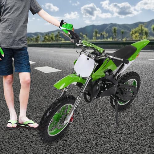 KOLHGNSE 49CC 2Takt Kinder Dirt Bike, Pitbike Dirtbike PocketBike Motocross Motorrad Motorbike für Kinder und Jugendliche im Alter von 6-16 Jahren (Grün, 10 Zoll) von KOLHGNSE