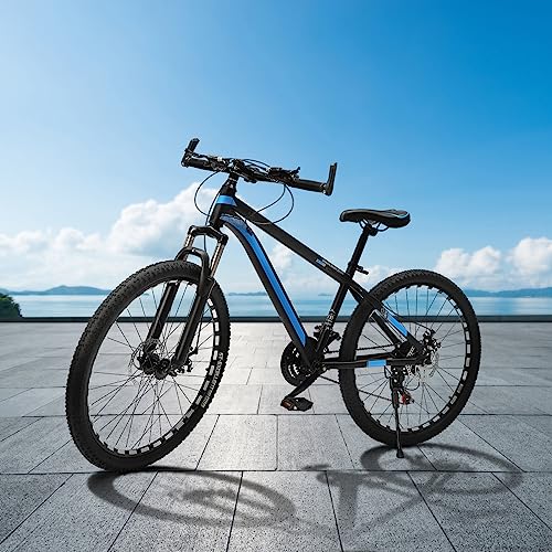 KOLHGNSE Mountainbike 26 Zoll, MTB Mountainbike Hochkohlenstoffstahl 21-Gang-Schaltung Scheibenbremse Fahrrad für Stadtstraßen, Landstraßen, Bergstraßen (Schwarz, Blau) von KOLHGNSE