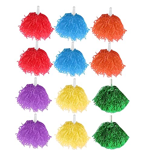 KOMBIUDA 12 Stück Cheerleader Liefert Jubel Poms Jubelgirlande Glänzende Jubelkugeln Mit Griff (blau + Gelb + Lila + Orange + Rot + Grün) von KOMBIUDA