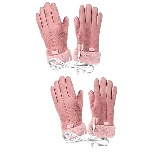 KOMBIUDA 2 Sätze USB Beheizbare Handschuhe USB Beheizter Handschuh Wiederaufladbar Abs Laptop-Computer-Handschuhe Batteriebeheizte Handschuhe Winddichte Thermohandschuhe Draussen Rosa Leder von KOMBIUDA