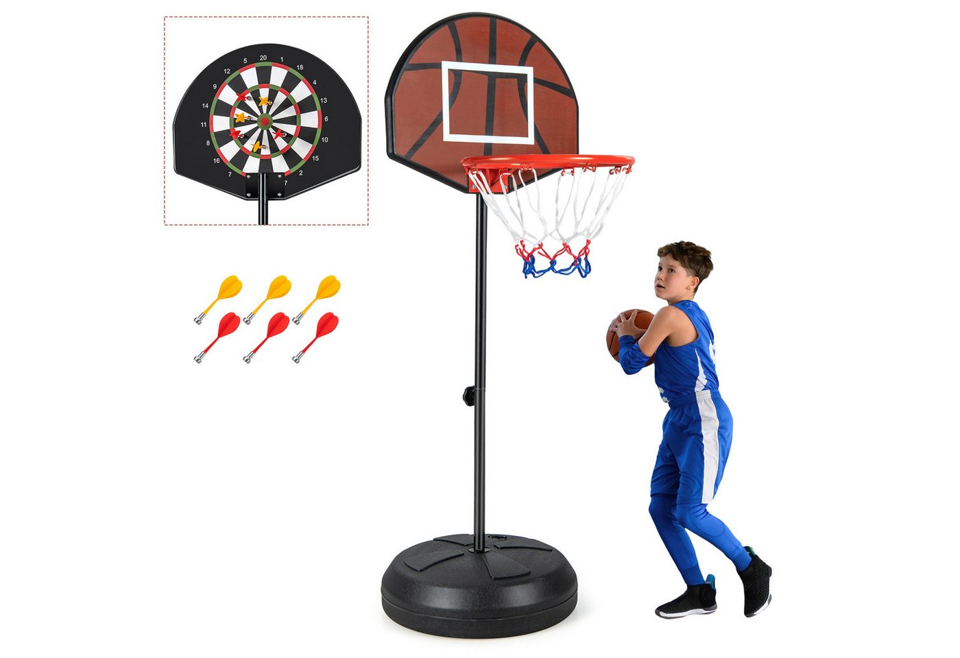 KOMFOTTEU Basketballkorb, mit Dartscheibe & 6 Darts, 96-146cm Korbhöhe verstellbar KOMFOTTEU Basketballkorb, mit Dartscheibe & 6 Darts, 96-146cm Korbhöhe verstellbar von KOMFOTTEU