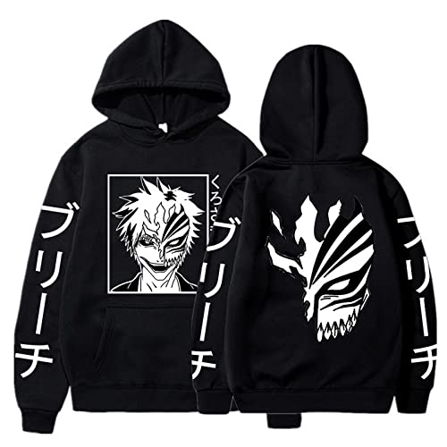 KONDZ Anime Bleach Kurosaki Ichigo Hoodie Junge/mädchen Sweatshirts Japanische Streetwear Männer Frauen Pullover Mit Rundhalsausschnitt Anime-Kleidung, Schwarz, 4XL von KONDZ