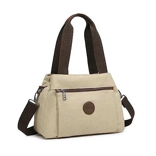 KONO Canvas Handtasche Damen Umhängetasche Hobo Schultertasche Vintage Crossbody Bag Casual Tasche Frauen Multifunktionale Henkeltasche für Täglich Einkaufen Reisen Schule Khaki KONO Canvas Handtasche Damen Umhängetasche Hobo Schultertasche Vintage Crossbody Bag Casual Tasche Frauen Multifunktionale Henkeltasche für Täglich Einkaufen Reisen Schule Khaki von KONO