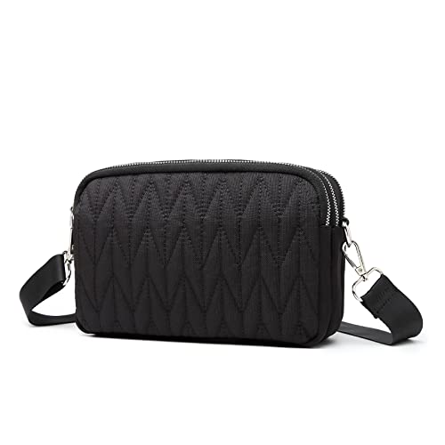 KONO Crossbody-Taschen für Damen, mehrere Taschen, Schultertaschen, Damen, Crossbody-Tasche, Handtasche mit verstellbarem breitem Riemen (Schwarz) von KONO