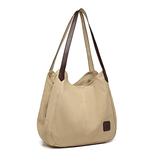 KONO Damen Canvas Schultertasche Vintage Hobo Handtasche Umhängentasche Shopper Tasche für Arbeit Schule Reise(Khaki) KONO Damen Canvas Schultertasche Vintage Hobo Handtasche Umhängentasche Shopper Tasche für Arbeit Schule Reise(Khaki) von KONO