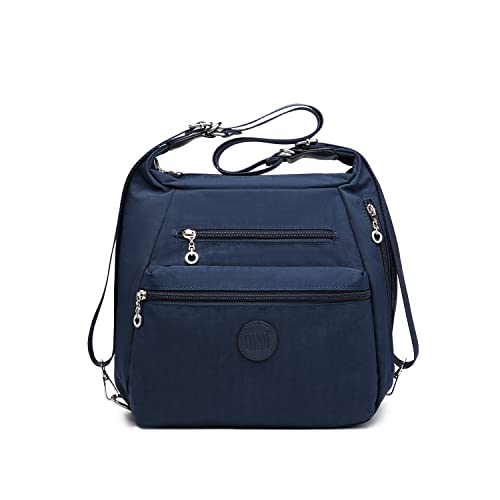 KONO Rucksack Damen Umhängetaschen Nylon Schultertaschen 3 in 1 Anti-Diebstahl Handtasche Wasserdicht Casual Daypack Blau von KONO