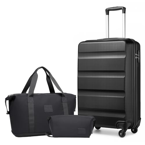 KONO Gepäck-Set Reise ABS Hartschale Kabinenkoffer mit TSA-Schloss und erweiterbarer Reisetasche & Kulturbeutel, Schwarz, 28 Inch Luggage Set, modisch von KONO