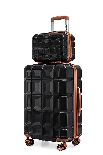 KONO Gepäck-Sets Kofferset 2 Teilig Groß Koffer mit Beautycase (72cm+Kosmetikkoffer, Schwarz/Braun) von KONO