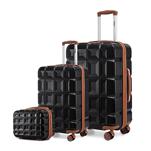 KONO Gepäck-Sets Kofferset 3 Teilig Handgepäck Koffer und Groß Koffer mit Beautycase (54cm+72cm+Kosmetikkoffer, Schwarz/Braun) von KONO