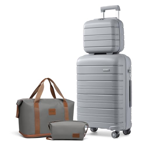 KONO Gepäck-Sets mit 4-teiligem Handgepäck mit Kosmetikkoffer, inklusive 1 Reisetasche und 1 Kulturbeutel, leichtes Polypropylen, 55 x 40 x 20 cm, Kabinenkoffer, grau, 6er-Set, 2K2091L GY von KONO
