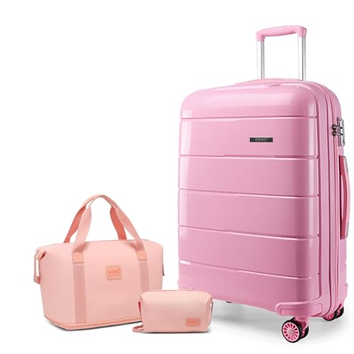 KONO Gepäck Sets von 3 Stück großen Reisekoffer einchecken Gepäck mit Reisetasche und Kulturbeutel leichte Polypropylen Trolley-Koffer mit sicheren TSA-Schloss （Pink, 28 Zoll Gepäck Set） von KONO