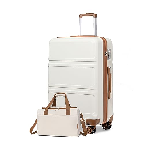 KONO Groß Reisekoffer Rollkoffer Set Gepäcksets 2 Teilig, 74cm Groß Trolley Koffer mit Ryanair Reisetasche 40x20x25cm, Cremeweiß KONO Groß Reisekoffer Rollkoffer Set Gepäcksets 2 Teilig, 74cm Groß Trolley Koffer mit Ryanair Reisetasche 40x20x25cm, Cremeweiß von KONO