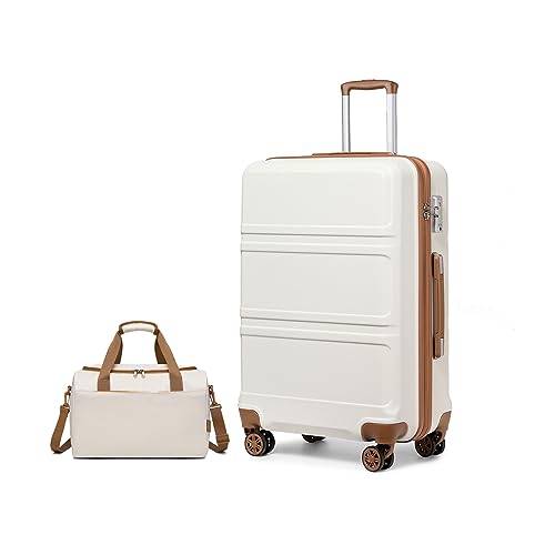 KONO Groß Reisekoffer Rollkoffer Set Gepäcksets 2 Teilig, 74cm Groß Trolley Koffer mit Ryanair Reisetasche 40x20x25cm (Cremeweiß) von KONO