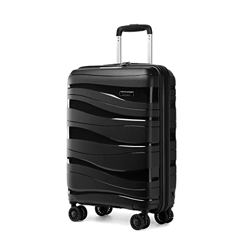 KONO Handgepäck Koffer Hartschalenkoffer mit 4 Rollen und TSA Schloss Rollkoffer 100% PP (Schwarz, M) von KONO
