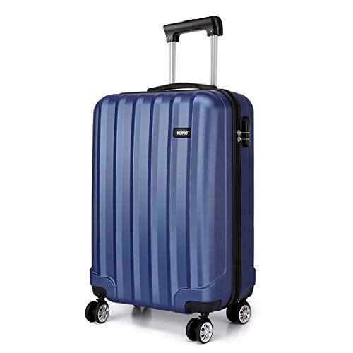 KONO Handgepäck Koffer Trolley ABS Leicht Kabinenkoffer Reisekoffer mit 4 Rollen und Zahlenschloss, 55x35x20cm, 32 Liter, Navy Blau von KONO