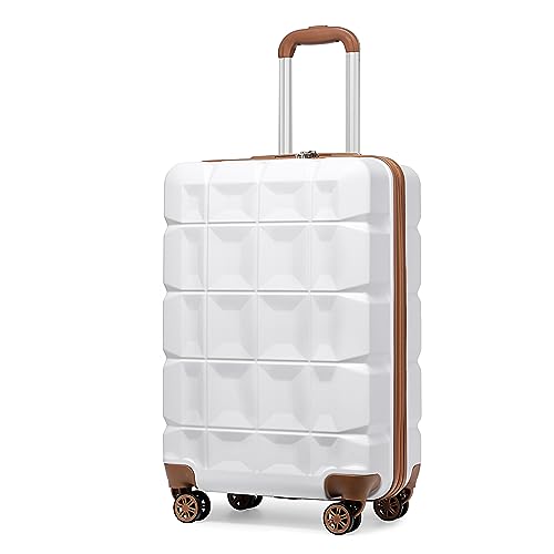 KONO Handgepäck Koffer Trolley Handgepäck 54cm Zwillingsrollen ABS Hartschalenkoffer Reisekoffer mit TSA Schloss 4 Rollen, 54x34x22cm (Koffer Handgepäck, Weiß) von KONO