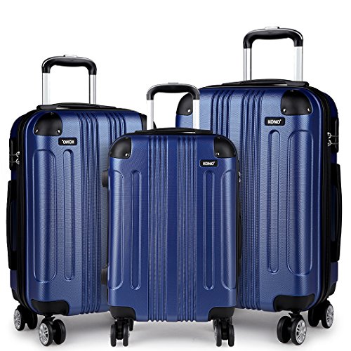 KONO Handgepäck Koffer Trolleys 55cm Leicht Hartschalenkoffer Reisekoffer mit 4 Rollen, 55x35x20cm, 33Liter, Zwillingsrollen Rollkoffer, ABS Hartschale (Dunkelblau, M(55cm - 33L)) von KONO