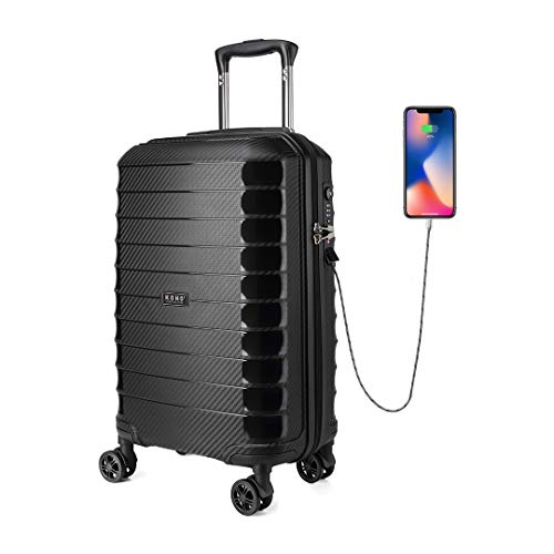 KONO Handgepäck PP Hartschale Koffer Reisekoffer Klein Leicht 55x35x20cm kabinenkoffer 33Liter Trolley USB Ladeanschluss mit 4 Spinnerräder Rollkoffer & TSA Schloss von KONO