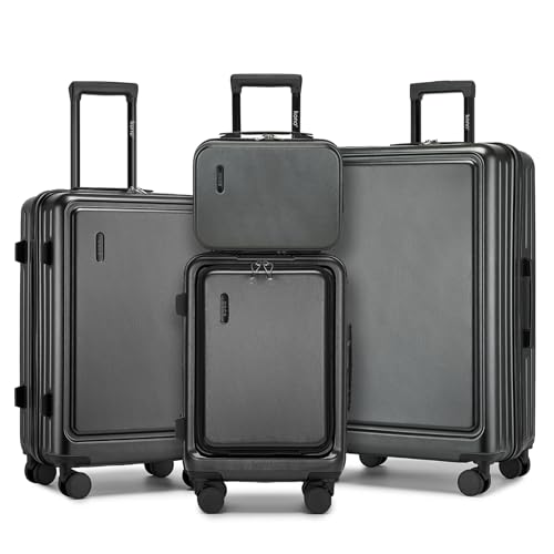 Kono Hartschale Koffer 3-teiliges Set Reisekoffer ABS+PC Trolley Groß Handgepäck Koffer TSA-Schloß kabinenkoffer 4 Spinnerräder Rollkoffer & Teleskopgriff Suitcase 20" 24" 28"(Grau) von KONO