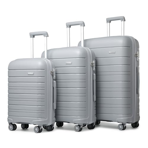 KONO Hartschalenkoffer, 50,8 cm, leicht, 55 x 40 x 20 cm, 40 l, Reisegepäck mit TSA-Schloss und 4 Spinnrädern, Grau, grau, Koffer von KONO