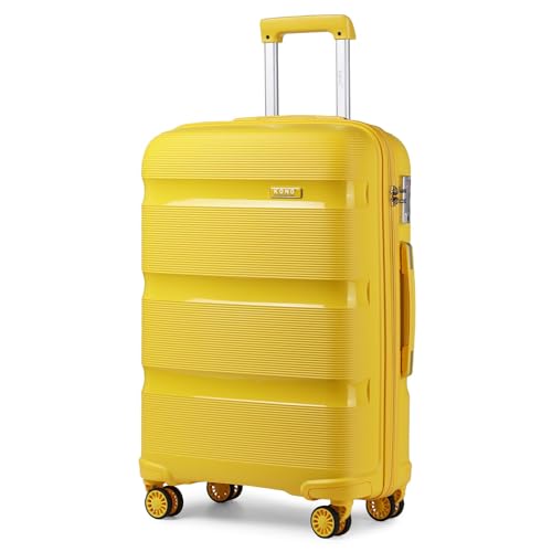 KONO Hartschalenkoffer Groß 76cm Reisekoffer mit TSA Schloss und 4 Rollen Modisch und Verschleißfest Polypropylen Rollkoffer, 76x49x30cm, 100 Liter (Gelb, XL) von KONO