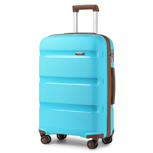 KONO Hartschalenkoffer Mittelgroß 65cm Reisekoffer mit TSA Schloss und 4 Rollen Leicht Modisch und Verschleißfest Polypropylen Rollkoffer, 65x44x27cm, 66 Liter (Blau/Braun, L) von KONO