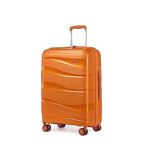 KONO Hartschalenkoffer Mittelgroß Koffer Leicht Hartschale Trolley Reisekoffer mit 4 Rollen und TSA Schloss, 66x46x26cm, 70Liter, Zwillingsrollen Polypropylen Rollkoffer (Orange, L) von KONO