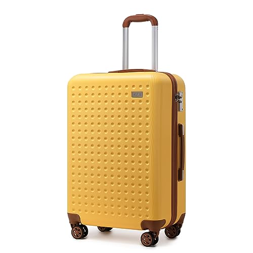 Kono Hartschalenkoffer Reisekoffer Koffer Trolleys 100% ABS Handgepäck Koffer mit 8 Spinnerräder Rollkoffer 67 * 44 * 27cm TSA-Schloss Reisegepäck Gelb von KONO