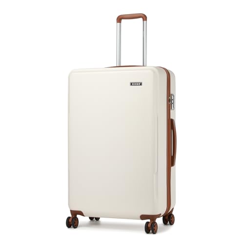 KONO Koffer Groß Hartschalen Reisekoffer Leicht ABS+PC Koffer XL mit TSA Schloss und 4 Rollen 75×48×29cm, 92L, Weiß/Braun KONO Koffer Groß Hartschalen Reisekoffer Leicht ABS+PC Koffer XL mit TSA Schloss und 4 Rollen 75×48×29cm, 92L, Weiß/Braun von KONO