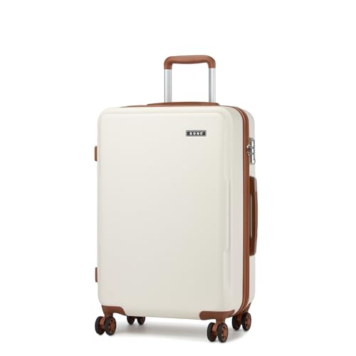 KONO Koffer Mittelgroß Hartschalen Reisekoffer Leicht ABS+PC Koffer L mit TSA Schloss und 4 Rollen 65×42.5×25.5cm, 60L, Weiß/Braun KONO Koffer Mittelgroß Hartschalen Reisekoffer Leicht ABS+PC Koffer L mit TSA Schloss und 4 Rollen 65×42.5×25.5cm, 60L, Weiß/Braun von KONO