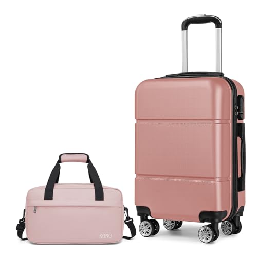 KONO Koffer-Set, 2-teiliges Gepäck-Set, Handgepäck, ABS-Hartschalengepäck und Ryanair Reisetasche, Kabinentasche, Hautfarben und Rosa, 20'' Luggage Set, modisch von KONO