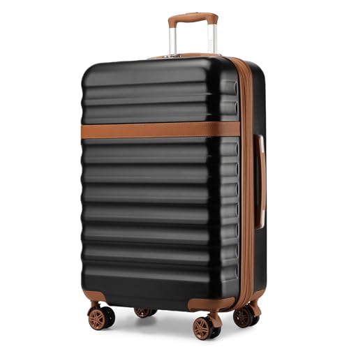 KONO Koffer Trolley Groß Koffer Reisekoffer von ABS+PC Hartschalenkoffer mit 4 Rollen TSA Schloss (Schwarz/Braun,XL) von KONO