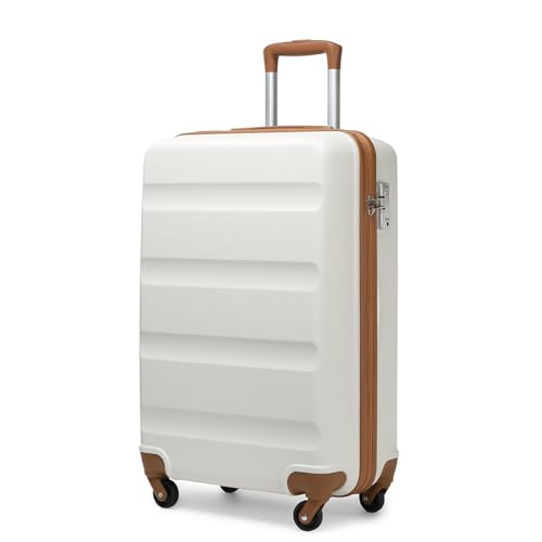 KONO Koffer Trolley Groß Leicht Hartschalenkoffer aus ABS Reisetasche mit 4 Rollen und TSA Schloss Koffer X 75x51x28cm, 90 Liter, Cremeweiß von KONO