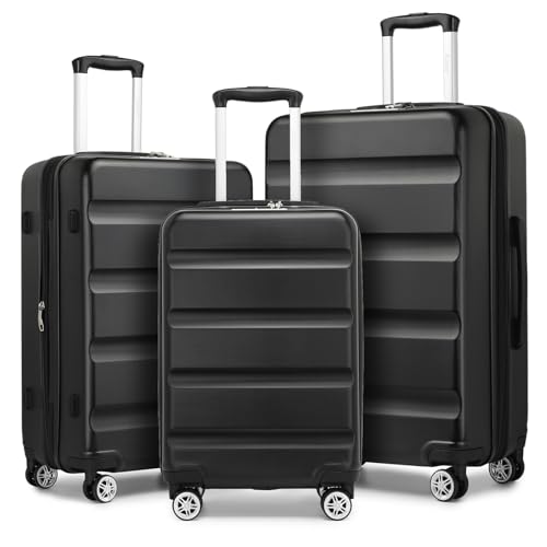 KONO Koffer Trolley Kofferset 3 Teilig Erweiterbarer Leichte Hartschalenkoffer aus ABS+PC Reisekoffer mit TSA-Schloss und 4 Spinnrollen M-L-XL, Schwarz KONO Koffer Trolley Kofferset 3 Teilig Erweiterbarer Leichte Hartschalenkoffer aus ABS+PC Reisekoffer mit TSA-Schloss und 4 Spinnrollen M-L-XL, Schwarz von KONO