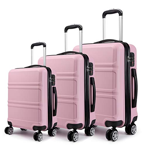 KONO Koffer Trolley Set 3 Teilig Hartschalen Reisekoffer Set mit 4 Rollen und TSA Schloss, Zwillingsrollen Rollkoffer in M-L-XL-Set Koffer Handgepäck, Mittelgroß, Groß (Pink) von KONO