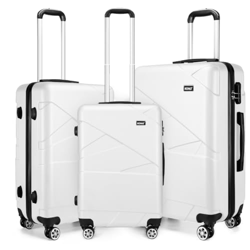 KONO Koffer Trolleys Set Reisekofferset 100% ABS Hartschalenkoffer Weiß M/L/XL von KONO