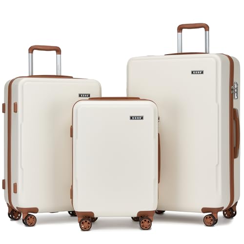 KONO Kofferset 3 Teilig Hartschale Leicht ABS+PC Koffer Handgepäck/Mittelgroß/Groß Reisekofferset mit TSA Schloss und 4 Rollen, Weiß/Braun KONO Kofferset 3 Teilig Hartschale Leicht ABS+PC Koffer Handgepäck/Mittelgroß/Groß Reisekofferset mit TSA Schloss und 4 Rollen, Weiß/Braun von KONO
