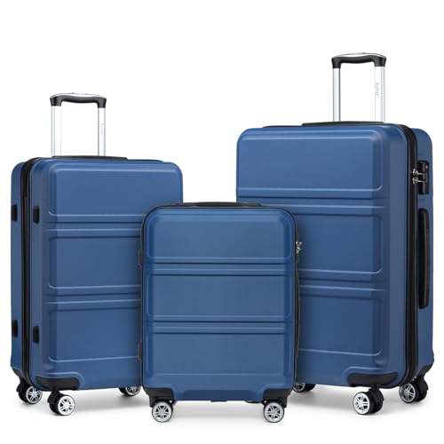 KONO Kofferset 3 Teilig Hartschalenkoffer von ABS Trolley Handgepäck Koffer Gepäck-Sets M-L-XL Reisekoffer mit Rollen und TSA Schloss, Dunkelblau KONO Kofferset 3 Teilig Hartschalenkoffer von ABS Trolley Handgepäck Koffer Gepäck-Sets M-L-XL Reisekoffer mit Rollen und TSA Schloss, Dunkelblau von KONO