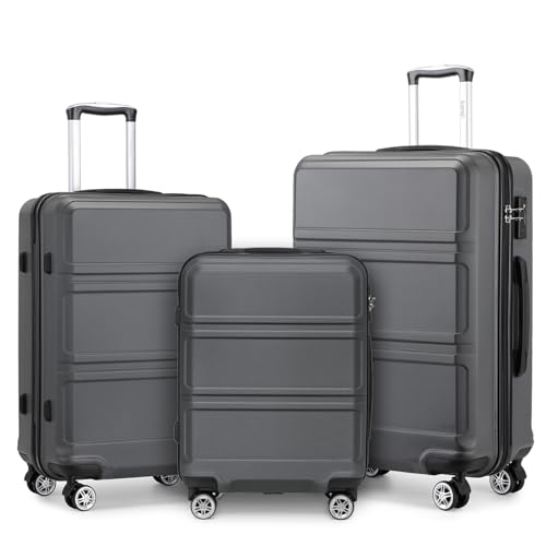 KONO Kofferset 3 Teilig Hartschalenkoffer von ABS Trolley Handgepäck Koffer Gepäck-Sets M-L-XL Reisekoffer mit Rollen und TSA Schloss, Grau KONO Kofferset 3 Teilig Hartschalenkoffer von ABS Trolley Handgepäck Koffer Gepäck-Sets M-L-XL Reisekoffer mit Rollen und TSA Schloss, Grau von KONO