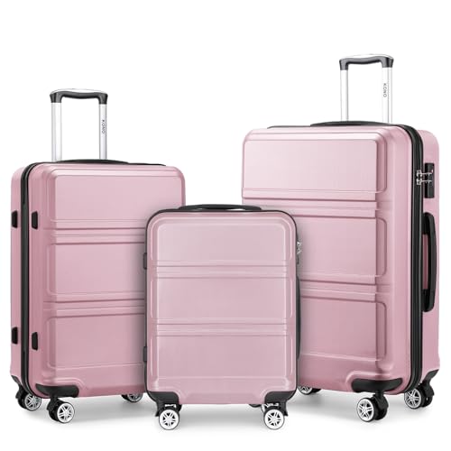 KONO Kofferset 3 Teilig Hartschalenkoffer von ABS Trolley Handgepäck Koffer Gepäck-Sets M-L-XL Reisekoffer mit Rollen und TSA Schloss, Rosa KONO Kofferset 3 Teilig Hartschalenkoffer von ABS Trolley Handgepäck Koffer Gepäck-Sets M-L-XL Reisekoffer mit Rollen und TSA Schloss, Rosa von KONO
