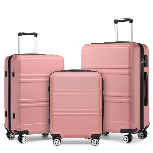 KONO Kofferset 3 Teilig Hartschalenkoffer von ABS Trolley Handgepäck Koffer Gepäck-Sets M-L-XL Reisekoffer mit Rollen und TSA Schloss, Rosegold KONO Kofferset 3 Teilig Hartschalenkoffer von ABS Trolley Handgepäck Koffer Gepäck-Sets M-L-XL Reisekoffer mit Rollen und TSA Schloss, Rosegold von KONO