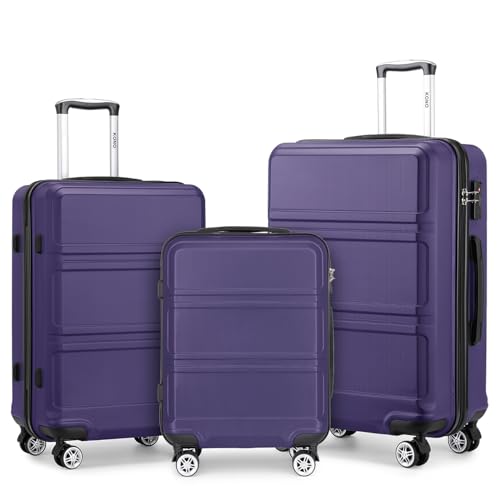 KONO Kofferset 3 Teilig Hartschalenkoffer von ABS Trolley Handgepäck Koffer Gepäck-sets M-L-XL Reisekoffer mit Rollen und TSA Schloss, Violett von KONO