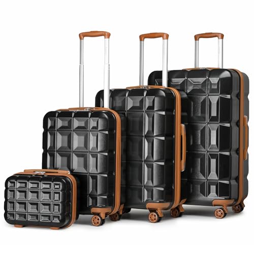 KONO Kofferset 4 Teilig Gepäck-Sets Hartschalenkoffer Reisekoffer Set Zwillingsrollen ABS Koffer Trolleys mit TSA Schloss 4 Rollen Kofferset mit Beautycase-M-L-XL-Set (4tlg. Kofferset, Schwarz/Braun) KONO Kofferset 4 Teilig Gepäck-Sets Hartschalenkoffer Reisekoffer Set Zwillingsrollen ABS Koffer Trolleys mit TSA Schloss 4 Rollen Kofferset mit Beautycase-M-L-XL-Set (4tlg. Kofferset, Schwarz/Braun) von KONO