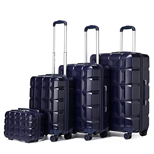 KONO Kofferset 4 Teilig Gepäck-Sets Hartschalenkoffer Reisekoffer Set Zwillingsrollen ABS Koffer Trolleys mit TSA Schloss 4 Rollen Kofferset mit Beautycase-M-L-XL-Set (4tlg. Kofferset, Dunkelblau) von KONO