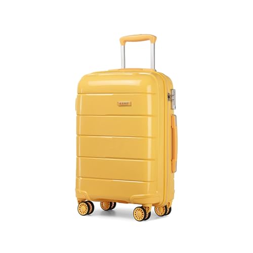 KONO Leichter Polypropylen Zwillingsrollen Koffer Trolley Reisekoffer mit TSA Schloß und YKK Reißverlüsse (Gelb, L (65cm - 66L)) von KONO