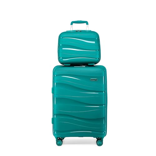 KONO Reisekoffer Set mit Beautycase 100% PP Hartschalenkoffer Reisekoffer Handgepäck Koffer Kosmetikkoffer (Türkis) von KONO